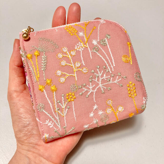 ハンドメイド L字ファスナーミニ財布 *花と蝶 - ピーチ* chateauduroi.co