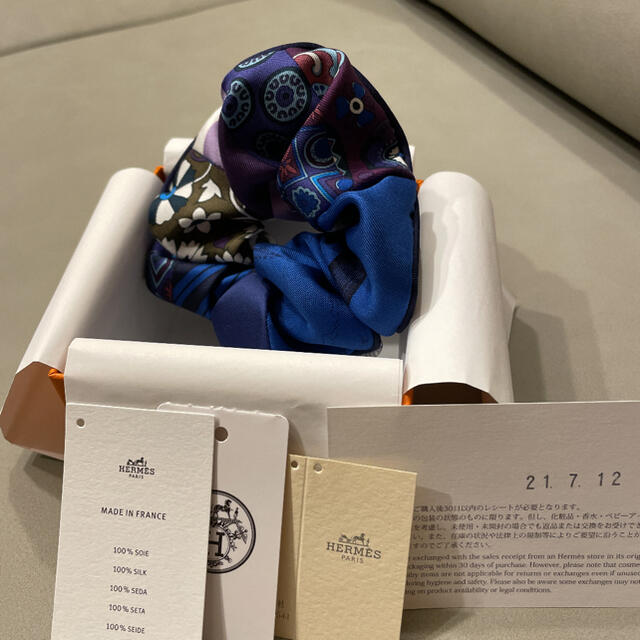 新品未使用 エルメス シュシュ ヘアゴム クラウディア ブルー