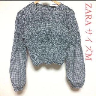 ザラ(ZARA)のザラ ギンガムチェック柄 長袖ブラウス M バルーン袖 ZARA(シャツ/ブラウス(長袖/七分))