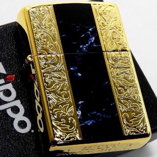 ジッポー(ZIPPO)の送料無料☆zippo☆両面加工☆大理石柄ブラック☆アラベスク☆GD/BK☆ジッポ(タバコグッズ)