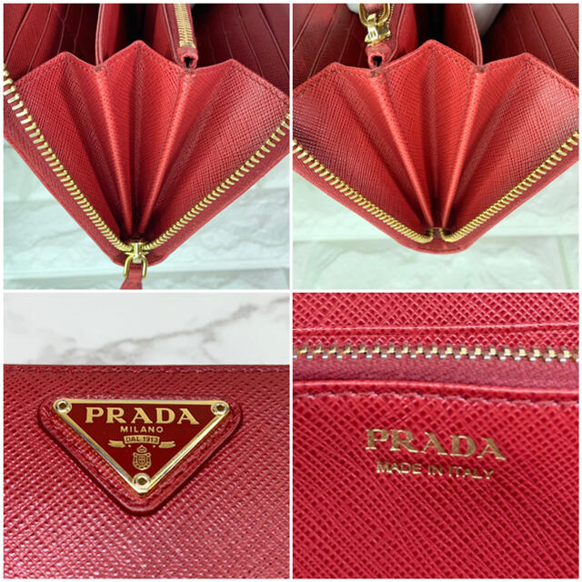 21S12PRADA プラダ 長財布 赤 ラウンドファスナー