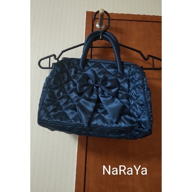 NaRaYa(ナラヤ)のナラヤ NaRaYa ネイビー ロールバッグ ハンドバッグ リボン  レディースのバッグ(ハンドバッグ)の商品写真