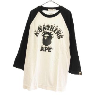 A BATHING APE アベイシングエイプ BABY MILO ラグラン 7分袖 Tシャツ sizeL/白ｘ黒 ◇■ メンズ