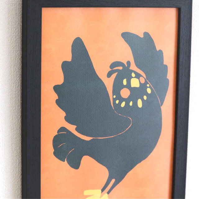 【送料無料】A4アートポスター・やわらかく動く 小鳥（オレンジ） ハンドメイドのインテリア/家具(アート/写真)の商品写真