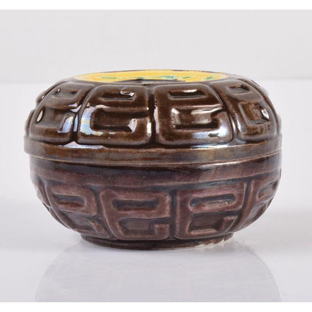 茶道具 清閑寺窯 杉田祥平作 紫交趾 香合 共箱 C R3751 茶道具 清閑寺窯 杉田祥平作 紫交趾 香合 共箱 C R3751
