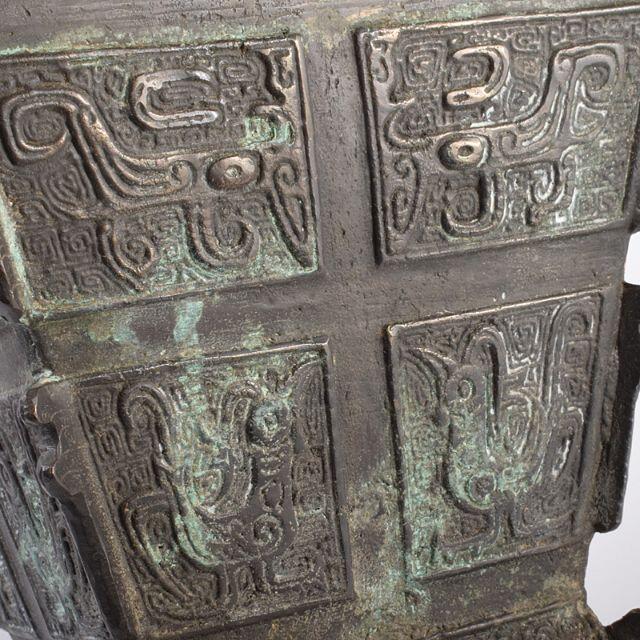 中国　古銅青銅　饕餮文双耳瓶　蓋壷　M　R3760C