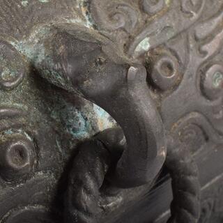 中国　古銅青銅　饕餮文双耳瓶　蓋壷　M　R3760C