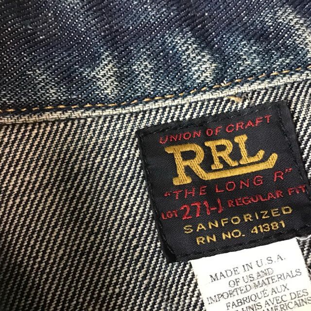 RRL(ダブルアールエル)の【洗練されたクラッシュ加工】RRL デニムジャケット Gジャン　Sサイズ メンズのジャケット/アウター(Gジャン/デニムジャケット)の商品写真