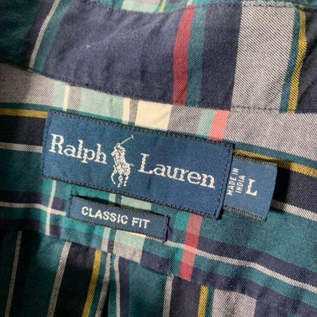 Ralph Lauren(ラルフローレン)の【レアカラー L 90s】ラルフローレン 刺繍ロゴ チェックBDシャツ 緑紺黄赤 メンズのトップス(シャツ)の商品写真