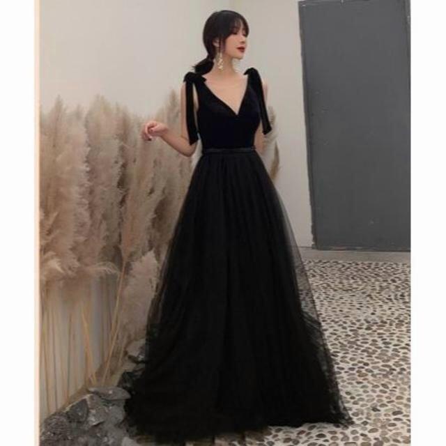 上品! イブニングドレス 黒 ロング ファスナーです 可愛い - ロングドレス