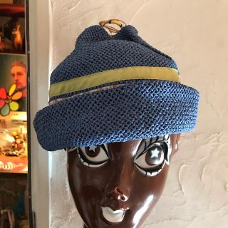 1点物 vintage ハンドメイド アフリカン 民族帽 レザー × 麦藁ハット