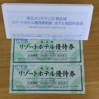 共立メンテナンス 株主リゾートホテル優待券2枚+料金表【2022/1/31迄】(宿泊券)