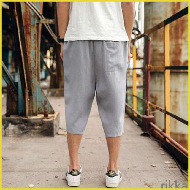 【しぶぅ様専用】サルエルパンツ メンズ ハーフパンツ 麻 ショートパンツ 7分丈 メンズのパンツ(サルエルパンツ)の商品写真