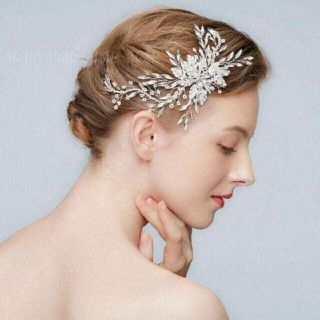 ☆新品シルバー ヘッドドレス ヘアアクセサリーボンネ ウェディング髪飾り 結婚式(ウェディングドレス)