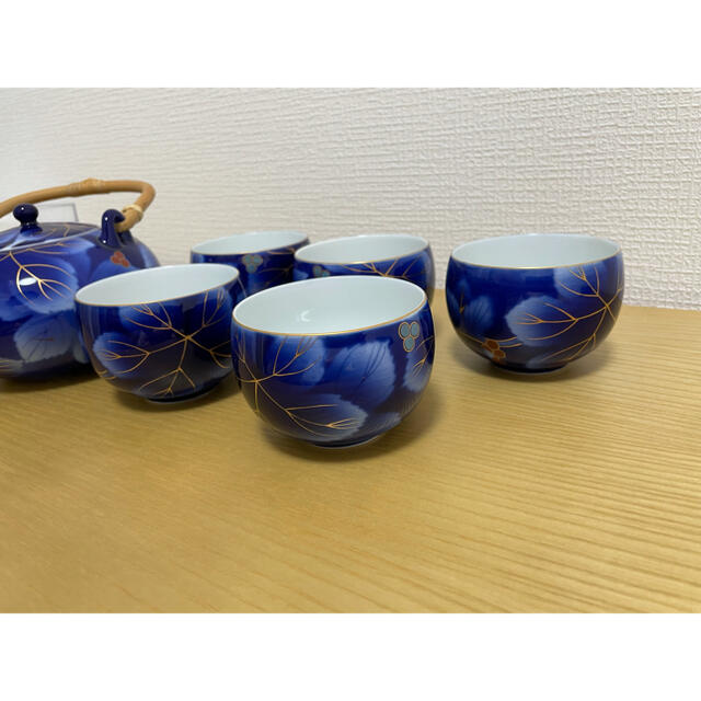 【美品】深川製磁　茶器揃　急須　湯呑み　瑠璃・染錦葡萄柄  6点 インテリア/住まい/日用品のキッチン/食器(食器)の商品写真