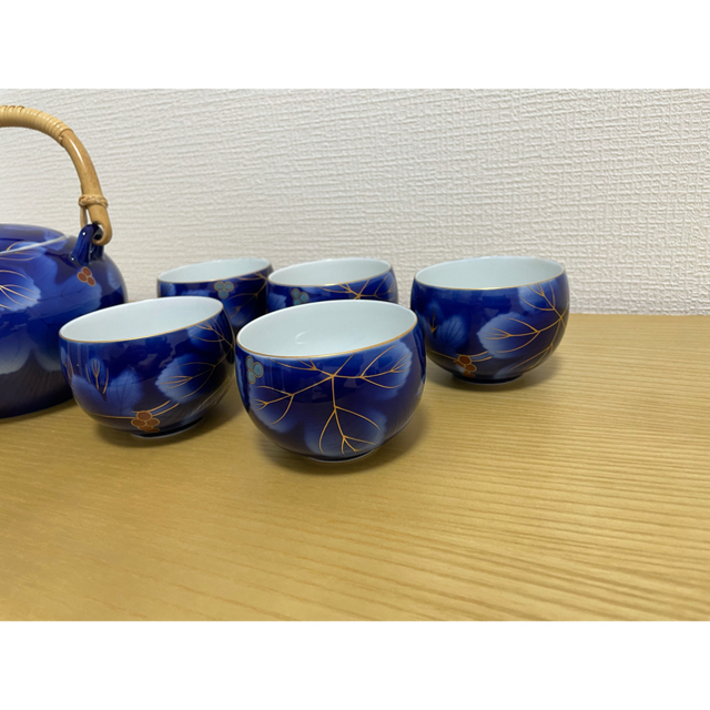 【美品】深川製磁　茶器揃　急須　湯呑み　瑠璃・染錦葡萄柄  6点 インテリア/住まい/日用品のキッチン/食器(食器)の商品写真