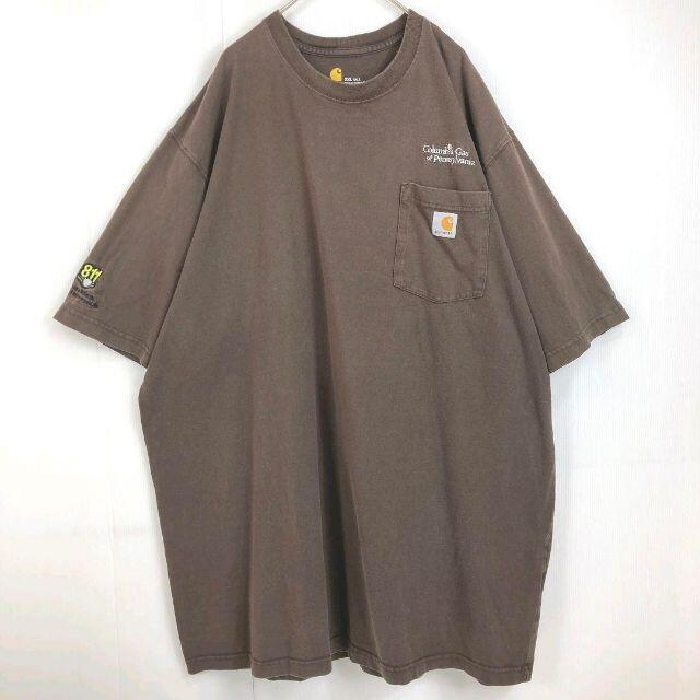 carhartt(カーハート)の【ゆるダボオーバーサイズ2XL】アメリカ古着カーハートポケット付刺繍Tシャツ　茶 メンズのトップス(Tシャツ/カットソー(半袖/袖なし))の商品写真