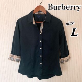 バーバリー(BURBERRY)のバーバリーロンドン　シャツ　七分袖　トップス　ノバチェック  バーバリー　L 黒(シャツ/ブラウス(長袖/七分))