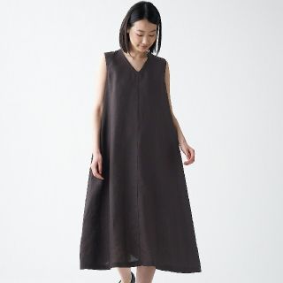 ムジルシリョウヒン(MUJI (無印良品))の《新品》 無印良品フレンチリネン洗いざらしスリーブレスワンピース／ダークブラウン(ひざ丈ワンピース)