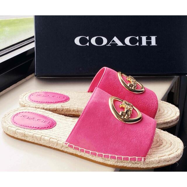 レディースコーチCOACH♡サンダルホースバックル レザーエスパドリーユピンク