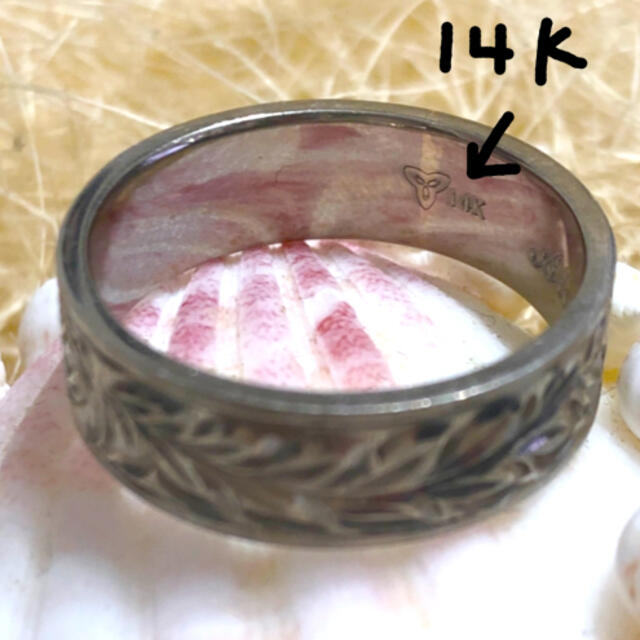 14K ホワイトゴールド  ハワイアンジュエリー　リング メンズのアクセサリー(リング(指輪))の商品写真