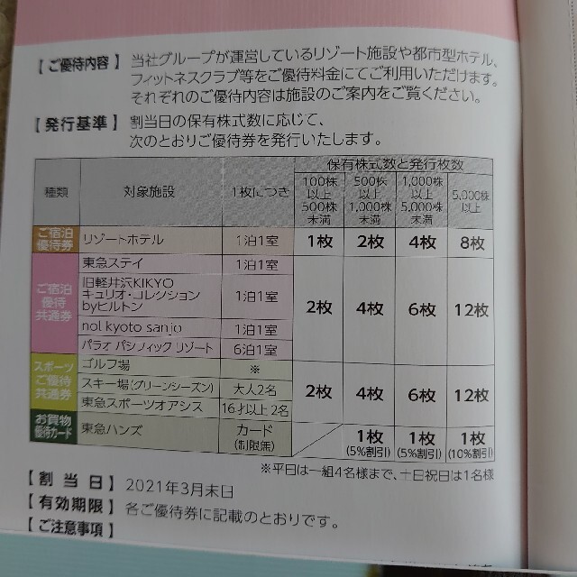 東急不動産ホールディングス株主優待 チケットの優待券/割引券(その他)の商品写真