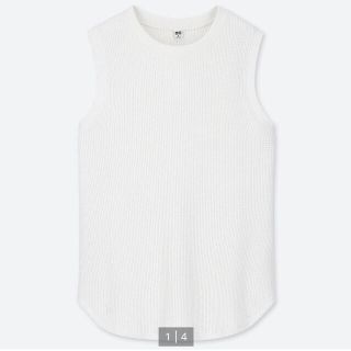 ユニクロ(UNIQLO)の未使用》UNIQLO ワッフルT ノースリーブ　ホワイト　Lサイズ(Tシャツ(半袖/袖なし))