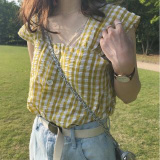 フーズフーチコ(who's who Chico)の値下げnode. pastel check bustier(シャツ/ブラウス(半袖/袖なし))