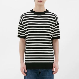 ジーユー(GU)の【新品】GUマリンボーダークールネックセーター（半袖）(Tシャツ/カットソー(半袖/袖なし))