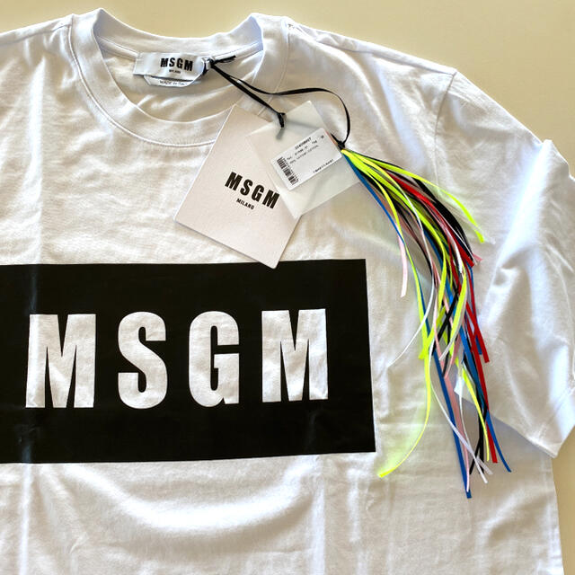 MSGM(エムエスジイエム)のMSGM ロゴ　Tシャツ　Mサイズ　メンズ　ホワイト　白　ブロック　新品未開封 メンズのトップス(Tシャツ/カットソー(半袖/袖なし))の商品写真