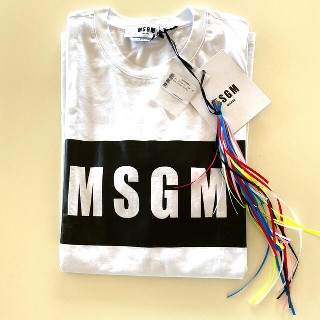 MSGM(エムエスジイエム)のMSGM ロゴ　Tシャツ　Mサイズ　メンズ　ホワイト　白　ブロック　新品未開封 メンズのトップス(Tシャツ/カットソー(半袖/袖なし))の商品写真