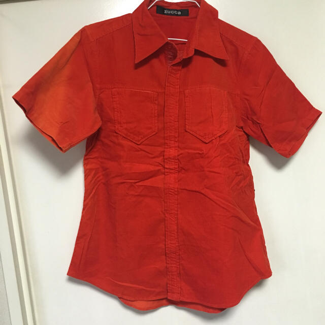 ZUCCa(ズッカ)のズッカZUCCAコーデュロイ半袖シャツ オレンジM レディースのトップス(シャツ/ブラウス(半袖/袖なし))の商品写真