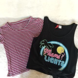 エイチアンドエム(H&M)のH&M タンクトップ ボーダーショート丈トップス ２枚セット(Tシャツ(半袖/袖なし))