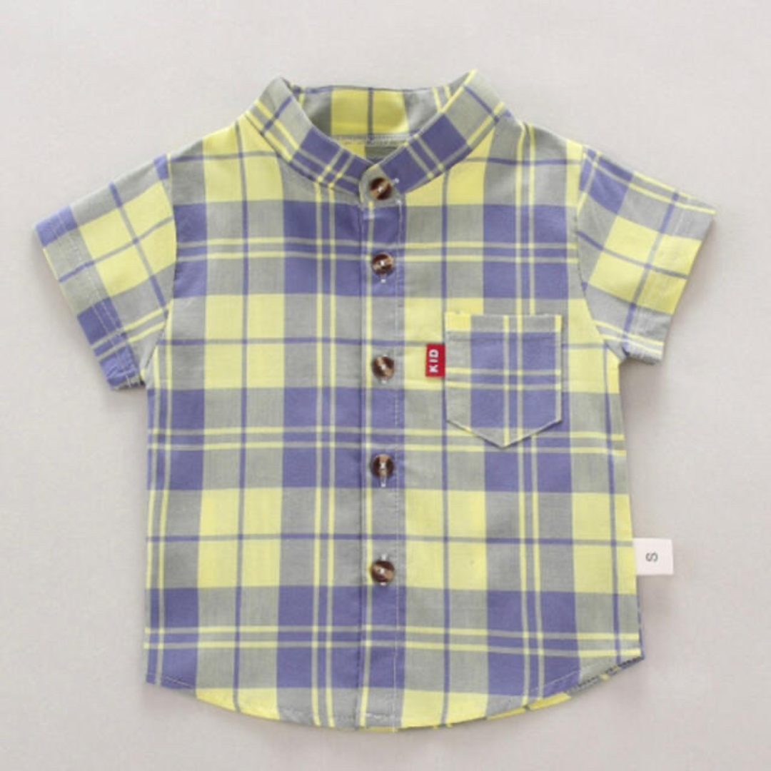 黄色のチェックシャツとピンクパンツのセットアップ キッズ/ベビー/マタニティのキッズ服男の子用(90cm~)(Tシャツ/カットソー)の商品写真