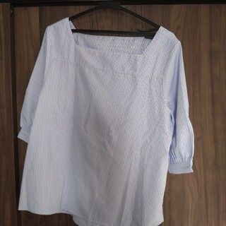 半袖シャツ ブルーのストライプ柄 XL(シャツ/ブラウス(半袖/袖なし))