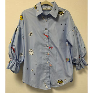 ローズバッド(ROSE BUD)のバルーン袖ストライプ　デザイン　シャツ　ブラウス(シャツ/ブラウス(半袖/袖なし))