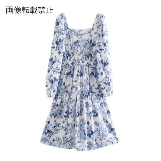 ザラ(ZARA)の🌻7月新作🏖4827◆blue ブルー フラワー 花柄 ワンピース(ひざ丈ワンピース)