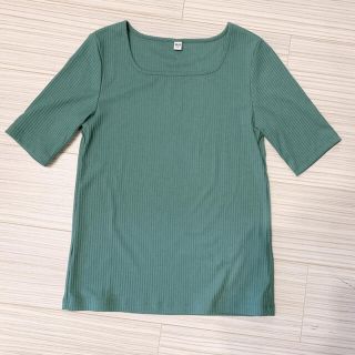 ユニクロ(UNIQLO)の【新品未使用】ユニクロ リブスクエアネックT (53 Green)(カットソー(半袖/袖なし))