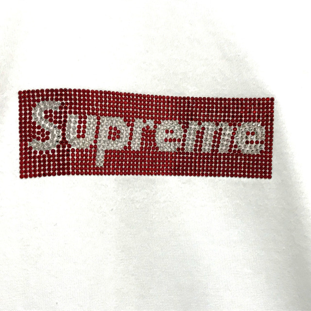 シュプリーム Supreme Tシャツ ボックス ロゴ SUPREME×スワロフスキー 半袖Ｔシャツ コットン ホワイト×レッド 未使用