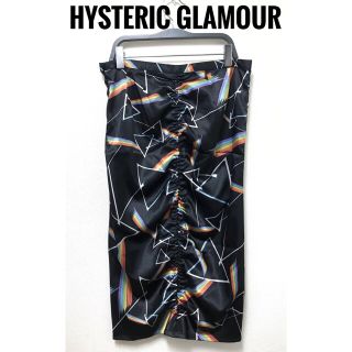 ヒステリックグラマー(HYSTERIC GLAMOUR)のヒステリックグラマー【美品】薄手 幾何学 総柄 シャーリング ひざ丈 スカート(ひざ丈スカート)