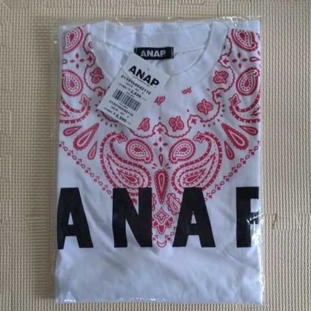 ANAP(アナップ)のANAP★新品★バックサイドロゴ ネックペイズリー柄 ロンT ホワイト レディースのトップス(Tシャツ(半袖/袖なし))の商品写真