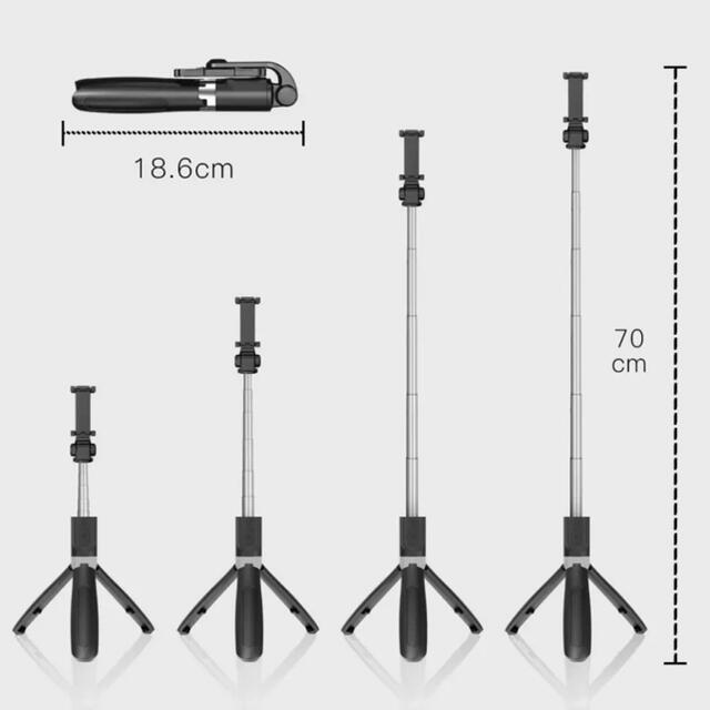 【赤】リモコン付き　自撮り棒 セルカ棒 三脚　コンパクト スマホ/家電/カメラのスマホアクセサリー(自撮り棒)の商品写真