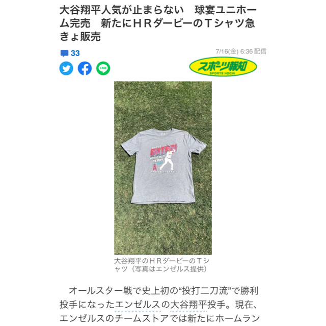 【希少/スタジアム限定販売】大谷翔平 オールスター ホームランダービー Tシャツ