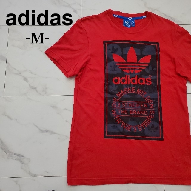 adidas(アディダス)のアディダス　オリジナルス　半袖Tシャツ　赤　トレフォイルロゴ　メンズ　服　古着 メンズのトップス(Tシャツ/カットソー(半袖/袖なし))の商品写真