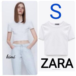 ザラ(ZARA)のZARA  (S　白)　クロップド丈Tシャツ  (Tシャツ(半袖/袖なし))