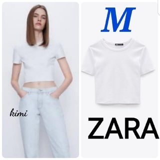 ザラ(ZARA)のZARA  (M　白)　クロップド丈Tシャツ  (Tシャツ(半袖/袖なし))