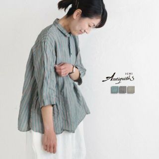 ICHI Antiquite’s リネンストライプオーバーダイシャツ チャコール(シャツ/ブラウス(長袖/七分))