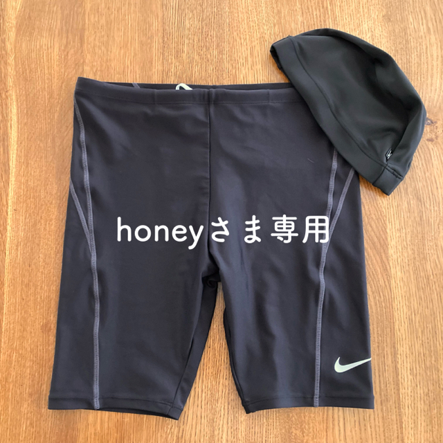 NIKE(ナイキ)の【NIKE】170黒／男の子用水着（Mizuno帽子付き） キッズ/ベビー/マタニティのキッズ服男の子用(90cm~)(水着)の商品写真