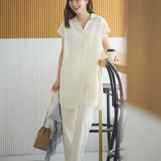 ユニクロ(UNIQLO)の＊ユニクロ リネンブレンドロングシャツ XSサイズ オフホワイト(シャツ/ブラウス(半袖/袖なし))