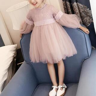 キッズ ベビー ドレス 120サイズ ワンピース 刺繍 レース ピンク(ワンピース)